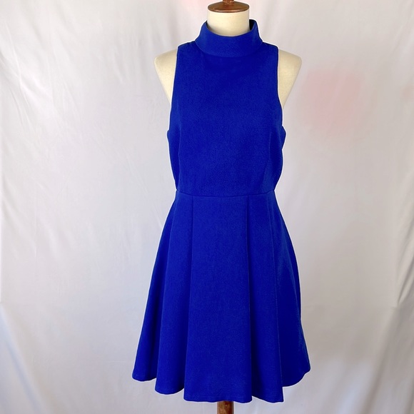 Lulu's Blue Fit and Flare Sleeveless Dress with Open Back - Size Medium - Picture 1 of 17